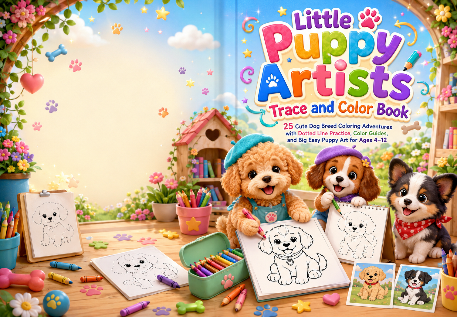 Little Puppy Artists Trace and Color Book cover preview