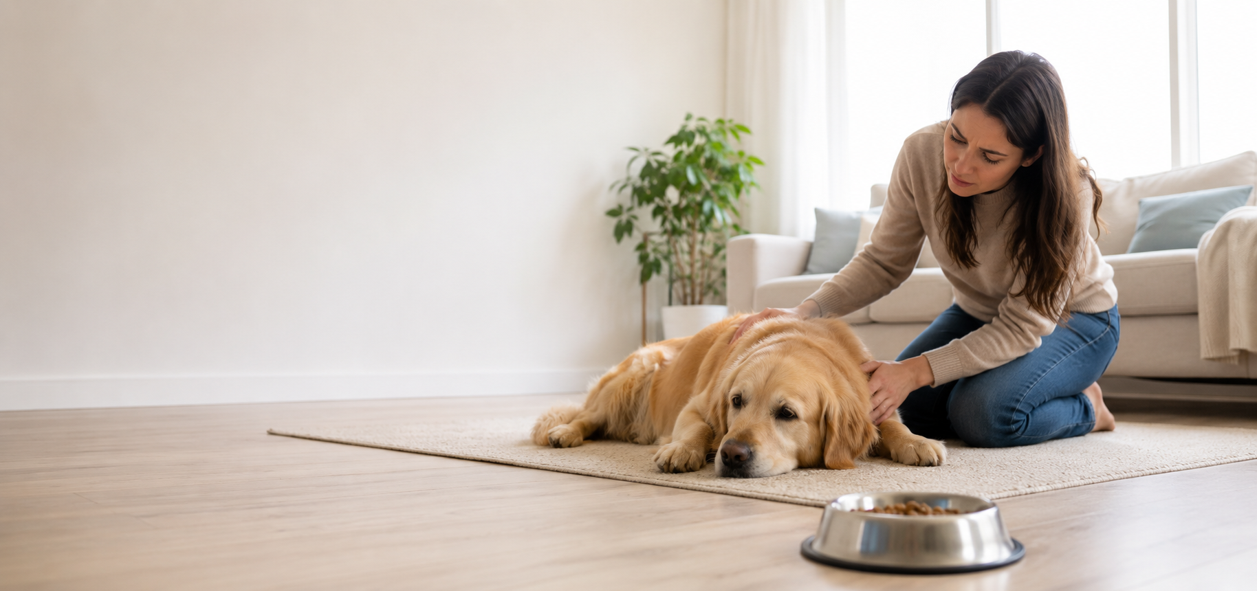 Owner observing subtle health changes in a dog at home before calling a veterinarian